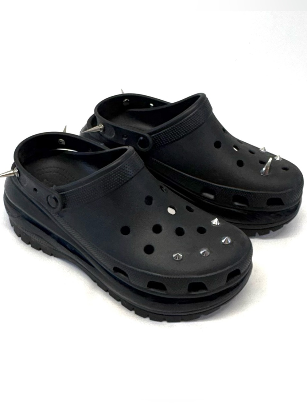 Crocs Black Mega Crush Clog Platform Spikes Jibbitz Men 11 Women 13